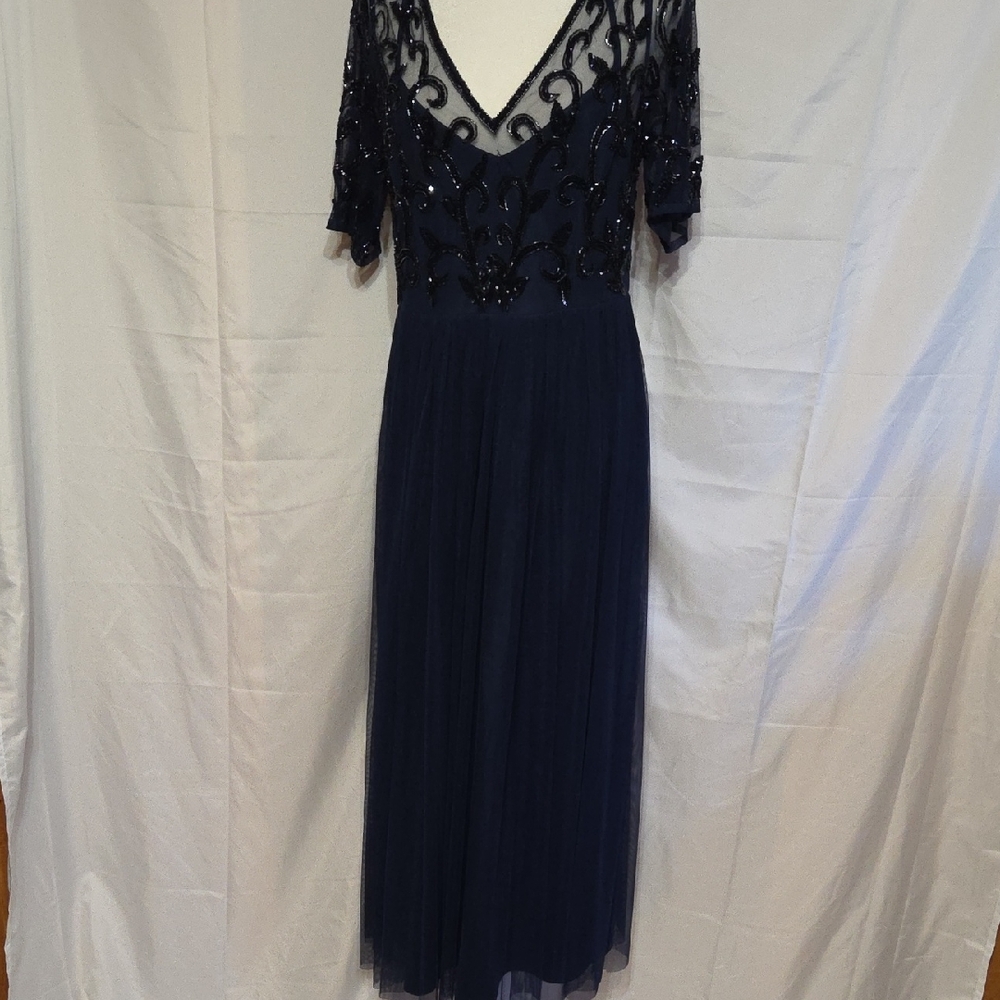 Adrianna Papell Navy Sequin Embellished Dress Great for the holidays
